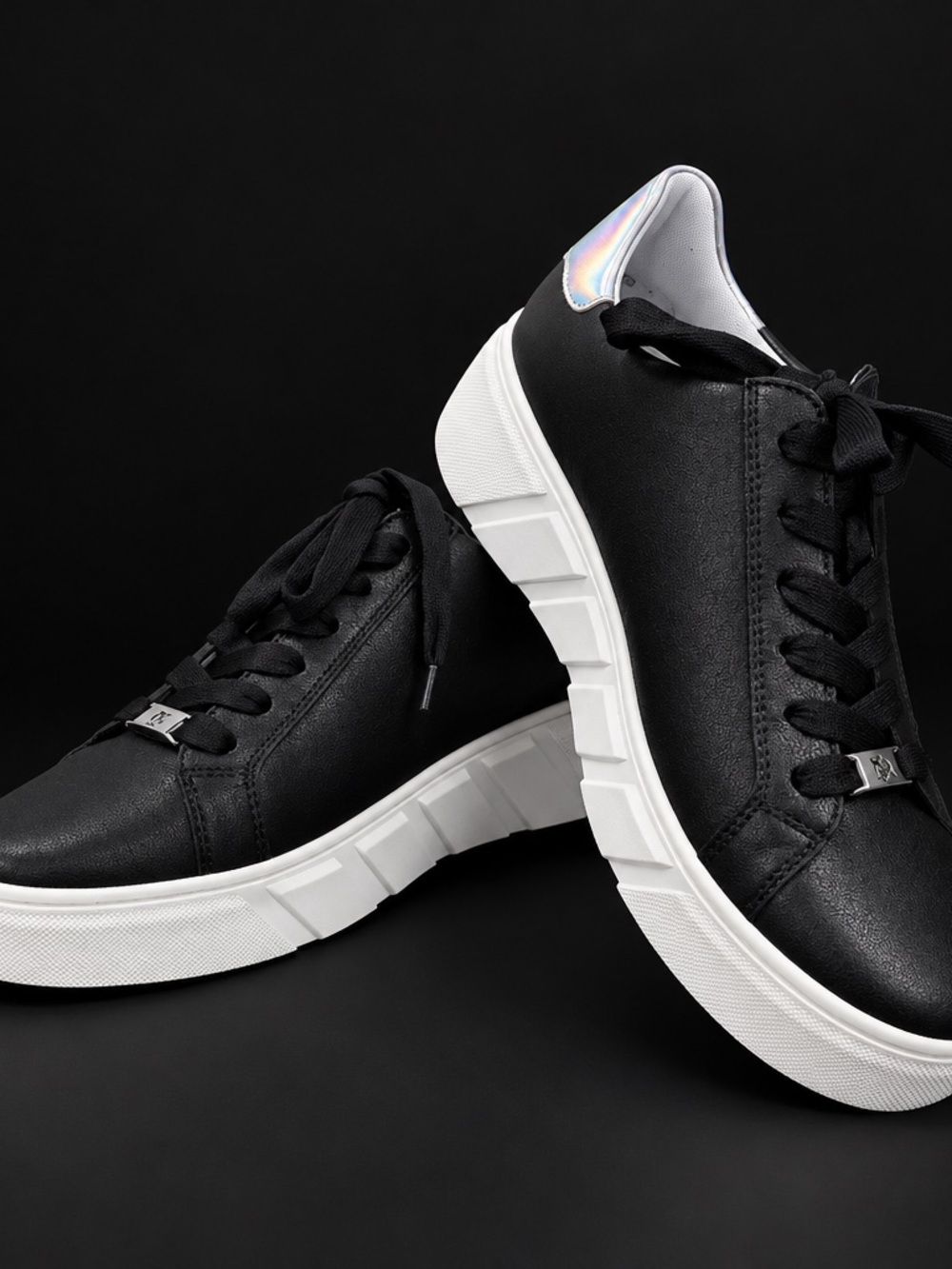 Rieker Black Platform Lace-Up Sneakers with White Sole